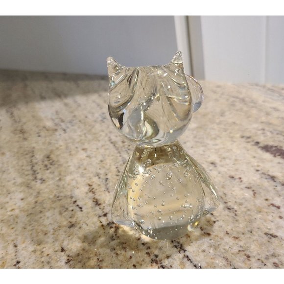 Glass Owl Figurine Or Paperweight Bubbled Glass. Smooth Bottom 4" - Picture 3 of 12